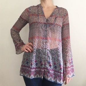 Boho Printed Sheer Blouse